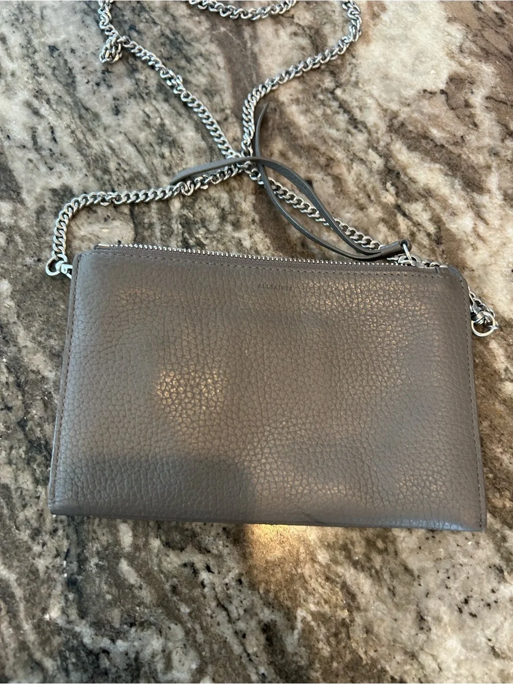 AllSaints Gray Fetch Pebbled Leather Crossbody slight wear GUC